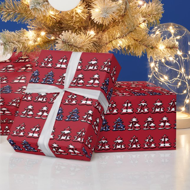 Papier Cadeau Arbres de Noël patriotiques Joyeux XMAS (Vacances)