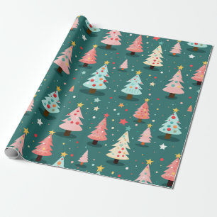 Papier Cadeau Arbres de Noël rétro