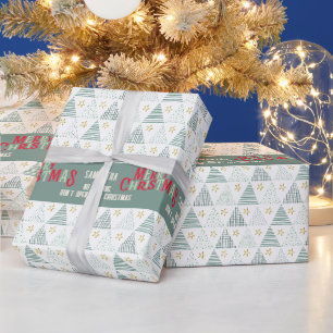 Papier Cadeau Arbres de Noël Rétro Vert Hygge Joyeux Nom