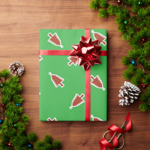 Papier Cadeau Arbres de Noël rouges motif vert