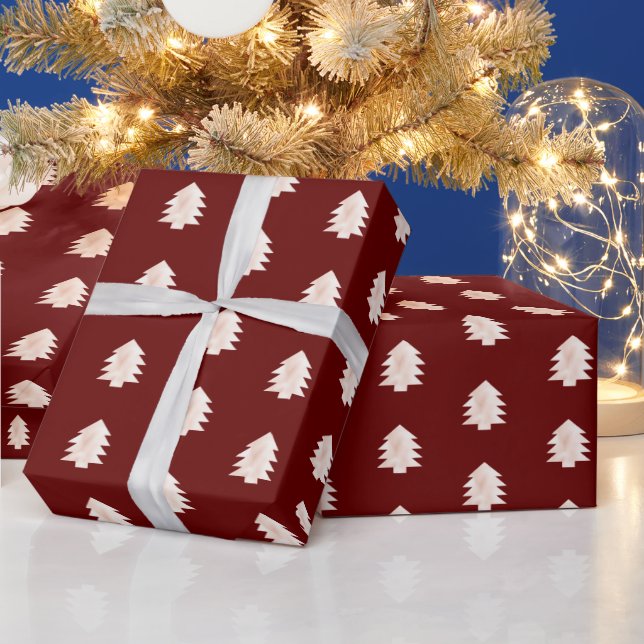 Papier Cadeau Arbres de Noël rouges roses (Vacances)
