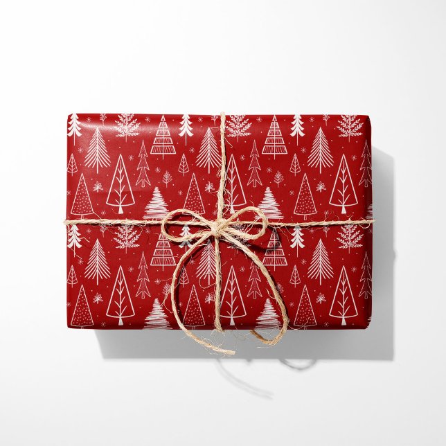 Papier Cadeau Arbres de Noël rustiques rouges et blancs (Créateur téléchargé)