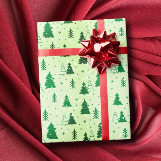 Papier Cadeau arbres de Noël tombant neige hiver merveilleux (Créateur téléchargé)