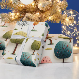 Papier Cadeau Arbres de Noël Unique Papier d'enveloppement GifT