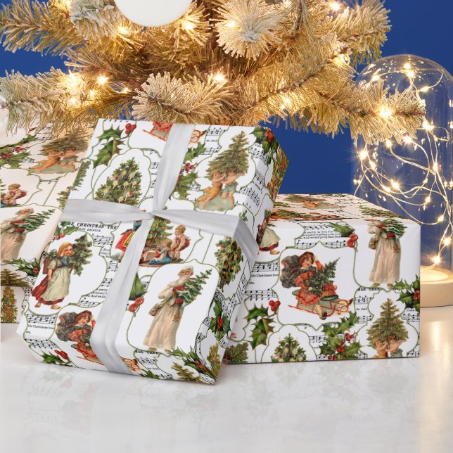 Papier Cadeau Arbres de Noël victoriens, Holly & Music (Vacances)
