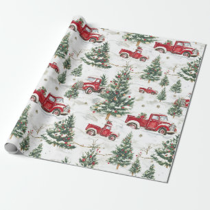 Papier Cadeau Arbres de Noël Vieux Camion Rouge