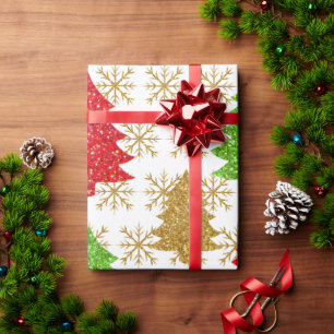 Papier Cadeau Arbres de parties scintillant de Noël et flocons d
