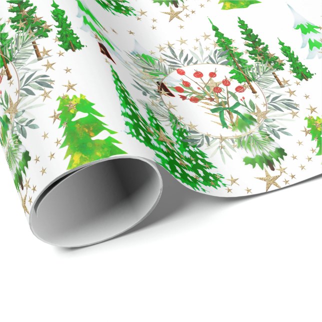 Papier Cadeau Arbres et baies d'hiver (Coin rond)