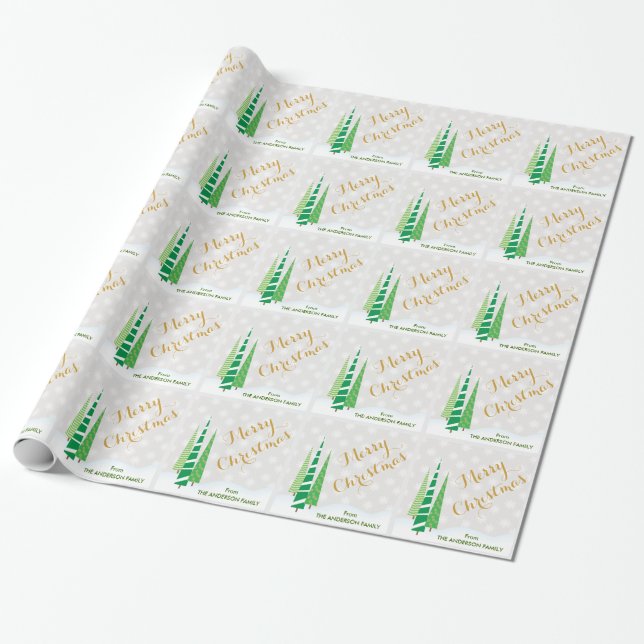 Papier Cadeau Arbres et flocons de neige Noël d'hiver (Déroulé)