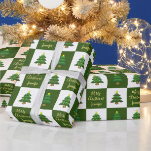 Papier Cadeau Arbres modernes Joyeux nom de monogramme de Noël