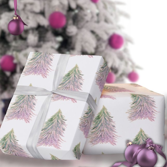 Papier Cadeau Arbres roses Aquarelle Noël (Créateur téléchargé)