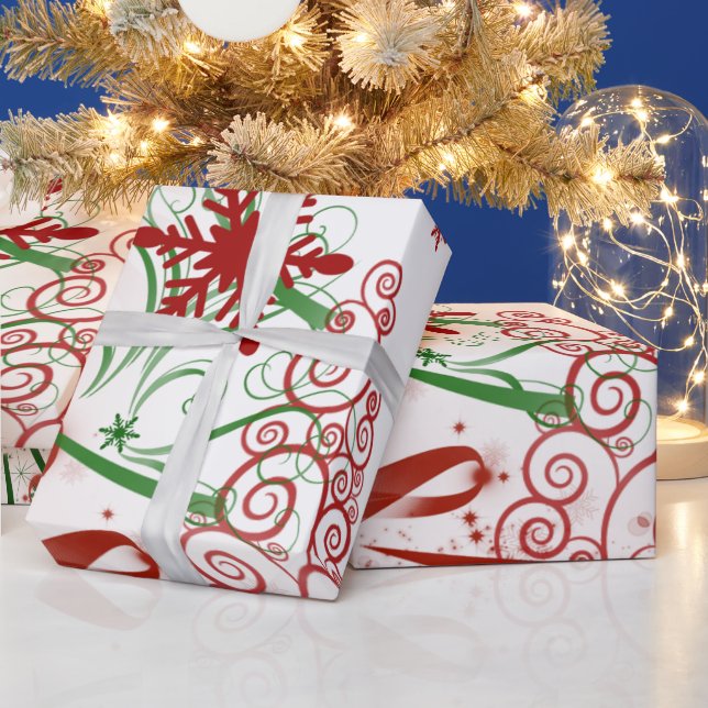 Papier Cadeau Arbres rouges et verts Papier d'enveloppement de N (Vacances)