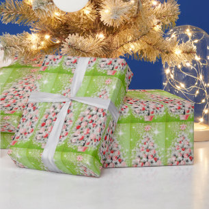 Papier Cadeau Arbres rouges roses Vintages de Noël