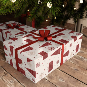 Papier Cadeau Arbres scandinaves et flocons de neige Noël d'hive