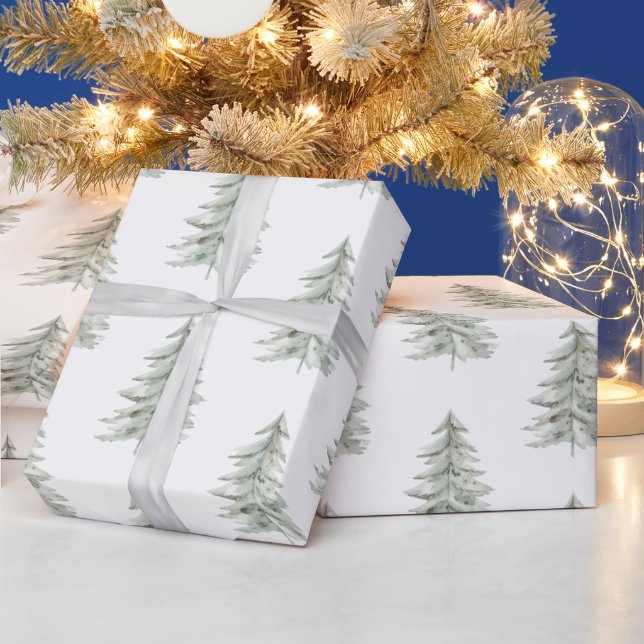 Papier Cadeau Arbres verts blancs de Noël (Vacances)