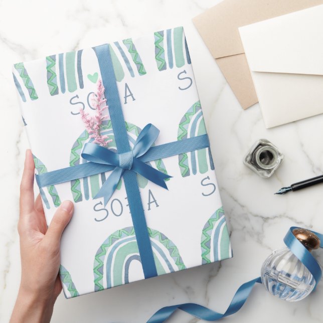 Papier Cadeau Arc-en-ciel bleu et vert à la menthe (Cadeaux)