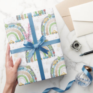 Papier Cadeau Arc-en-ciel bleu et vert avec voitures Street Sign