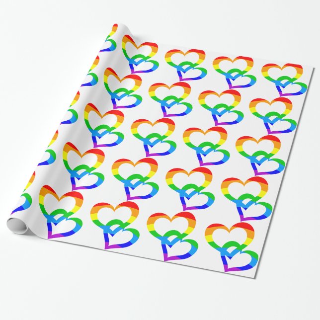 Papier Cadeau Arc-en-ciel Coeurs joints Enveloppe cadeau (Déroulé)