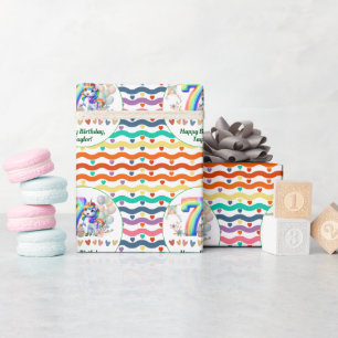 Papier Cadeau Arc en ciel coloré et Unicorn 7e fête d'anniversai