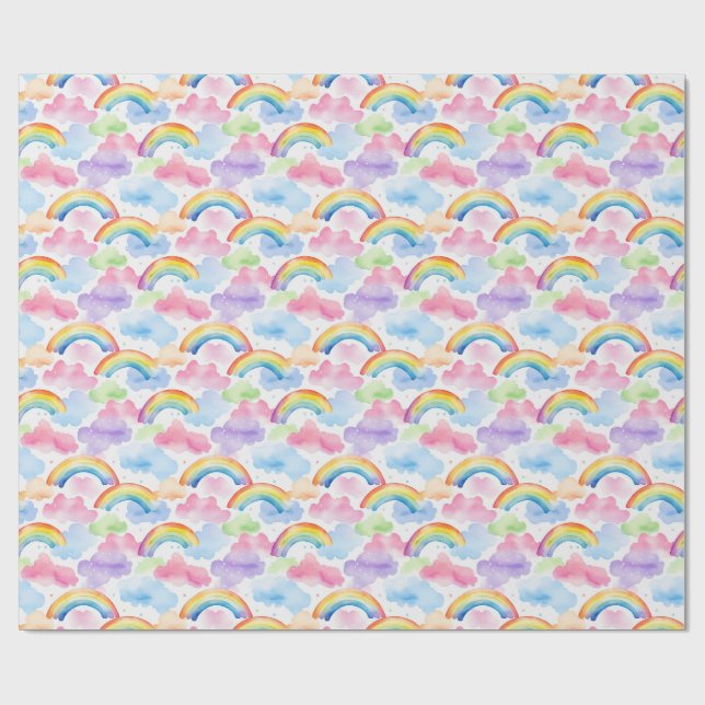 Papier Cadeau Arc-en-ciel coloré, Nuage et Motif étoilé (Plat)