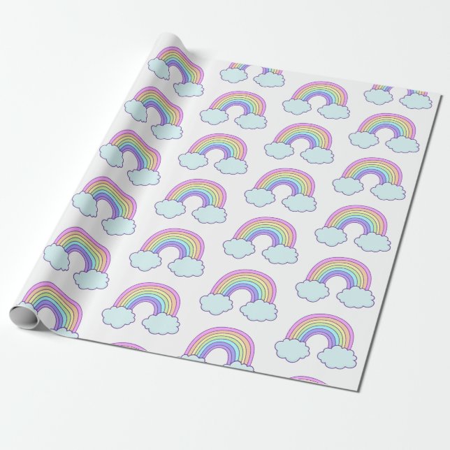 Papier Cadeau Arc-en-ciel en pastel mignon (Déroulé)