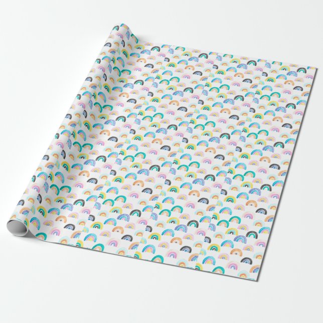 Papier Cadeau Arc-en-ciel enfant, Motif pour enfants aquarelle. (Déroulé)