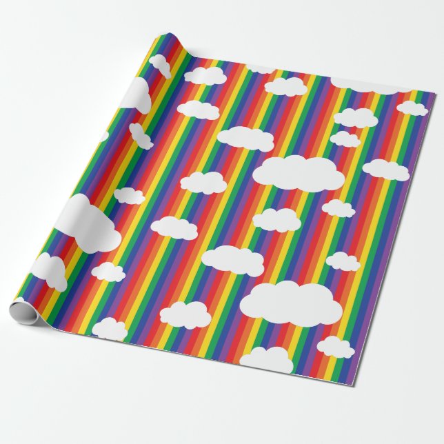 Papier Cadeau Arc-en-ciel et nuages mignons 1er anniversaire (Déroulé)