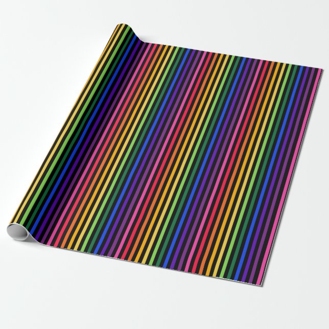 Papier Cadeau Arc-en-ciel et rayures noires (Déroulé)