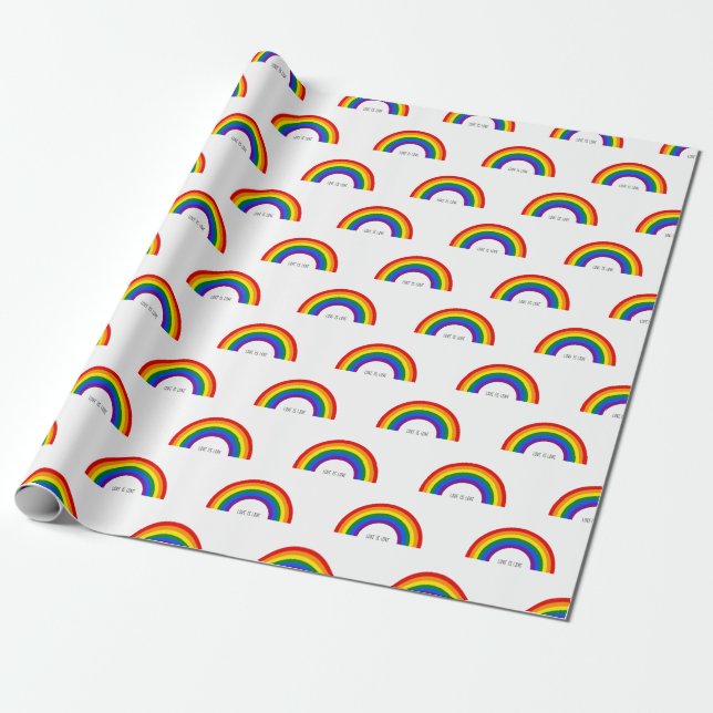 Papier Cadeau Arc-en-ciel gay pride avec texte "L'amour est amou (Déroulé)