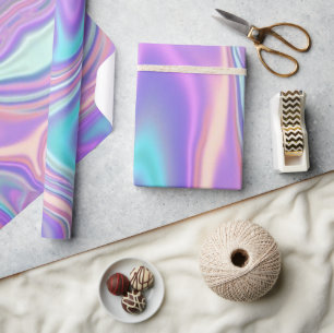 Papier Cadeau Arc-en-ciel métallisé iridescent rose aqua violet 