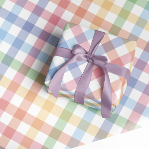 Papier Cadeau Arc en ciel plaid en vichy pastel coloré mignon
