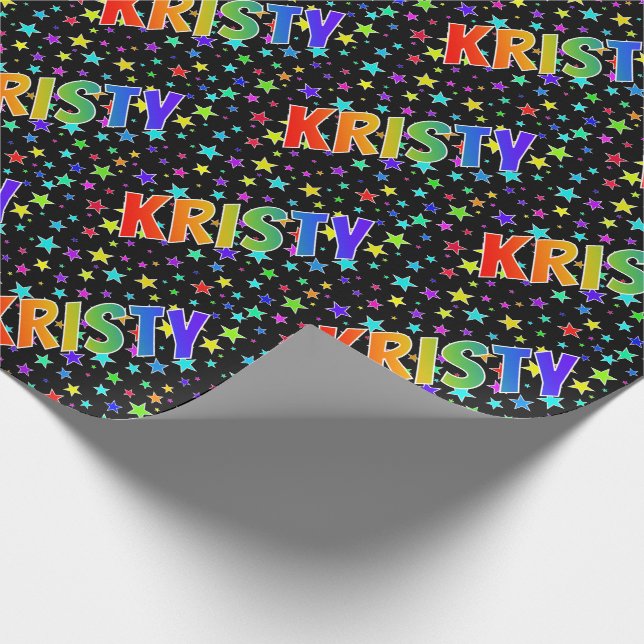 Papier Cadeau Arc-en-ciel prénom "KRISTY" + Stars (Coin)