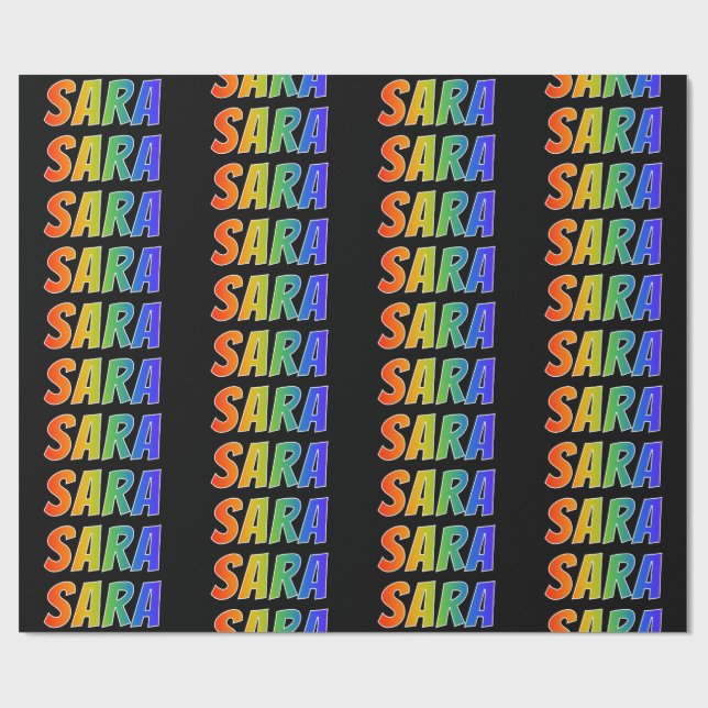 Papier Cadeau Arc-en-ciel prénom "SARA"; Amusant et coloré (Plat)