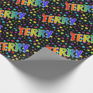 Papier Cadeau Arc-en-ciel Prénom "TERRY" + Étoiles