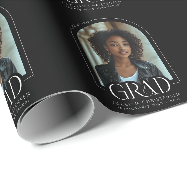 Papier Cadeau Arc noir blanc photo graduation personnalisée (Coin rond)