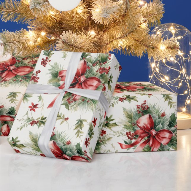 Papier Cadeau Arc rouge sur les greens de vacances (Vacances)