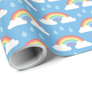 Papier Cadeau Arcs-en-ciel et gouttes-à-gouttes sur bleu clair