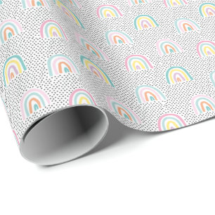 Papier Cadeau Arcs-en-ciel pastel mignons avec petits points