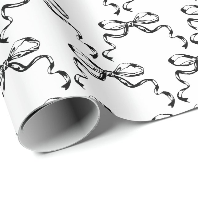Papier Cadeau Arcs en ruban noir et blanc tendance (Coin rond)