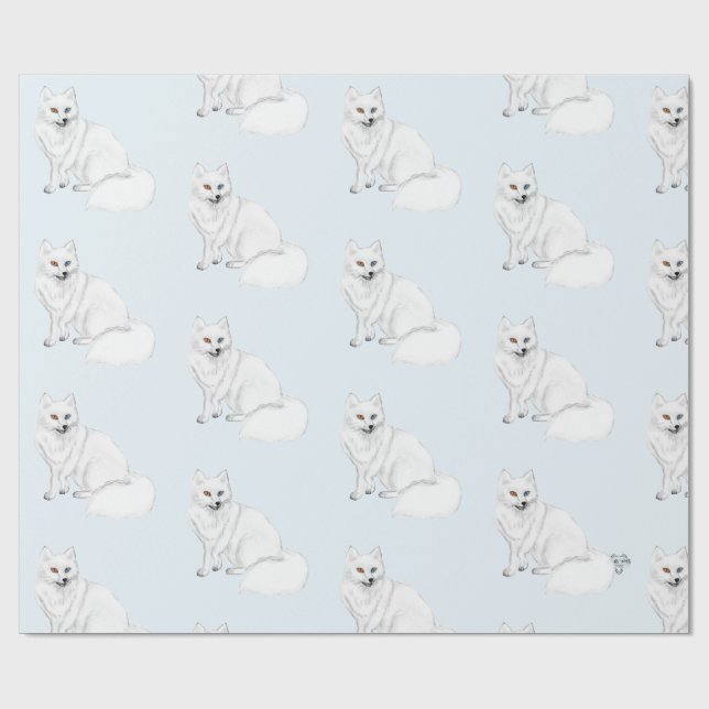 Papier Cadeau Arctic Fox Adorable Airbrush Pattern Icy Blue  (Plat)