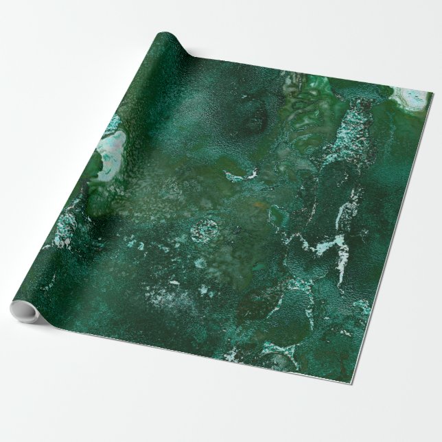 Papier Cadeau Argent brillant et marbre vert d'émeraude de (Déroulé)