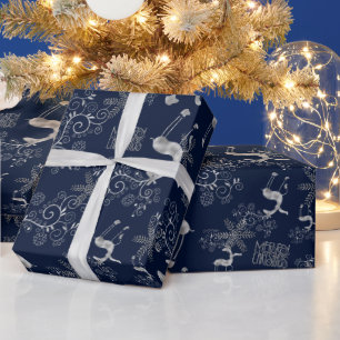 Papier Cadeau Argent Christmas Reindeer