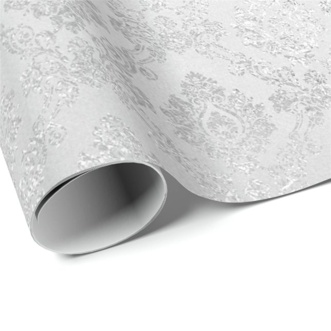 Papier Cadeau Argent Confetti Damask Royal Princess Glam Vip (Coin rond)