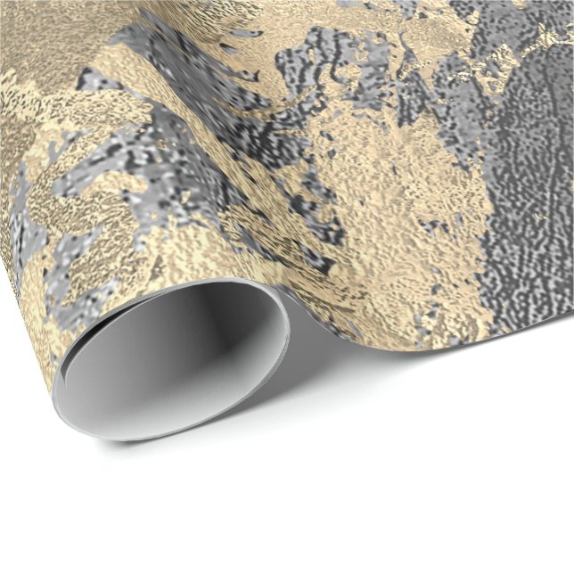 Papier Cadeau Argent Graphite Or Marbre brillant Métallurique (Coin rond)
