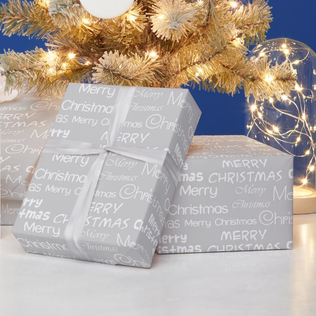 Papier Cadeau Argent gris et blanc Joyeux papier d'enveloppement (Vacances)