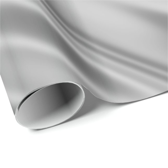 Papier Cadeau Argent Gris Faux Satin Tissu Look (Coin rond)