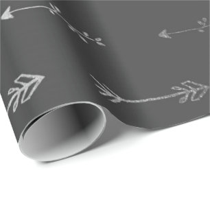 Papier Cadeau Argent Gris Monochromatique Flèches métalliques No