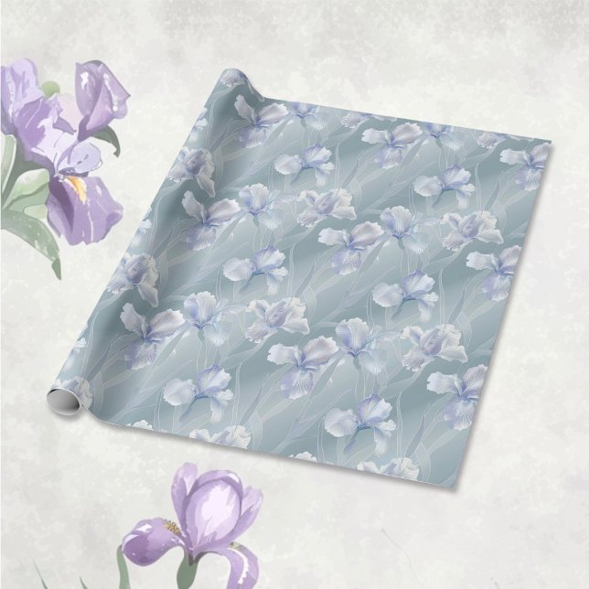 Papier Cadeau Argent Iris Floral 25e anniversaire Mariage (Silver iris 25th Wedding Anniversary Wrapping Paper)
