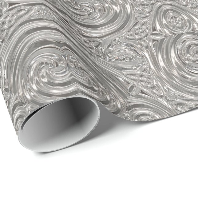 Papier Cadeau Argent look élégant victorien art nouveau gris (Coin rond)