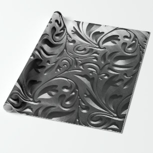 Papier Cadeau Argent métal gravé look abstrait gris acier